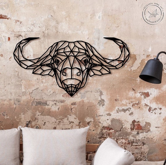 Geometric Buffalo head Metal Wall Art Large wall hanging home Etsy