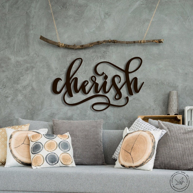 Cherish Metal Word Wall Art Home Decor Hanging Sign Words Scandi Style Of Steel Wedding Gift