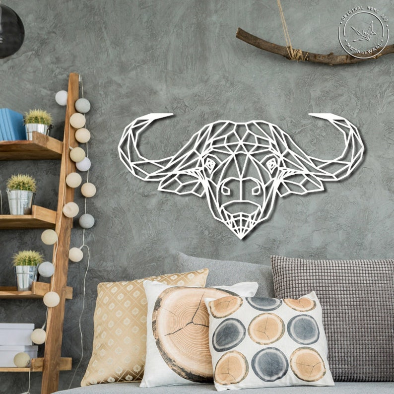 Geometric Buffalo head Metal Wall Art Large wall hanging home Etsy