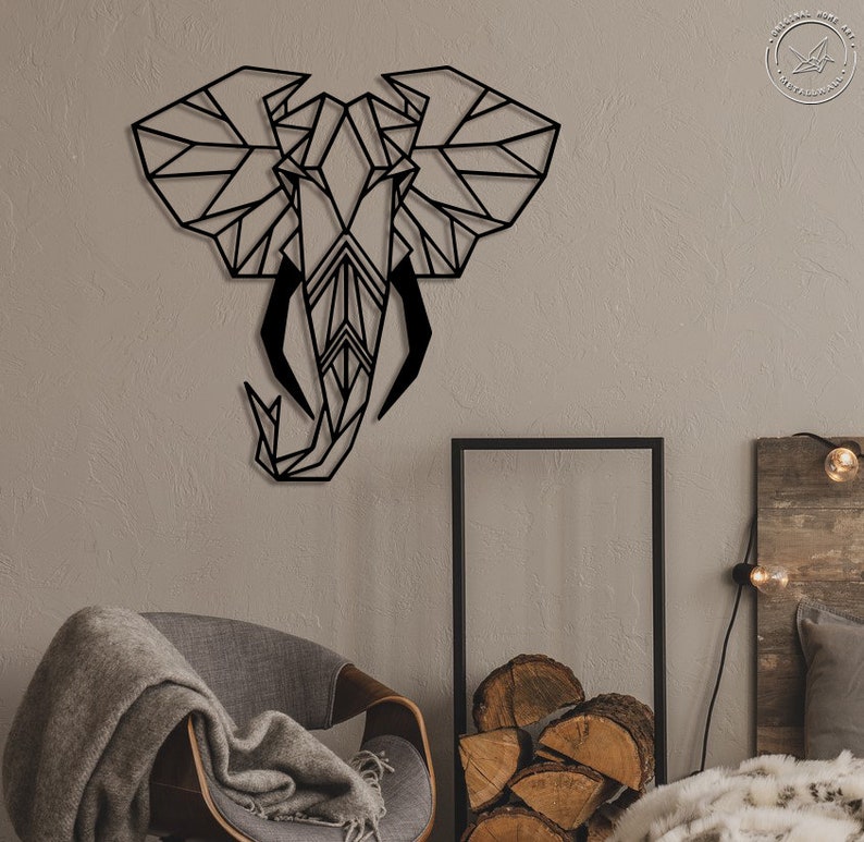 Metal Wall Art Elephant Head Geometric Animals Home Decor Etsy