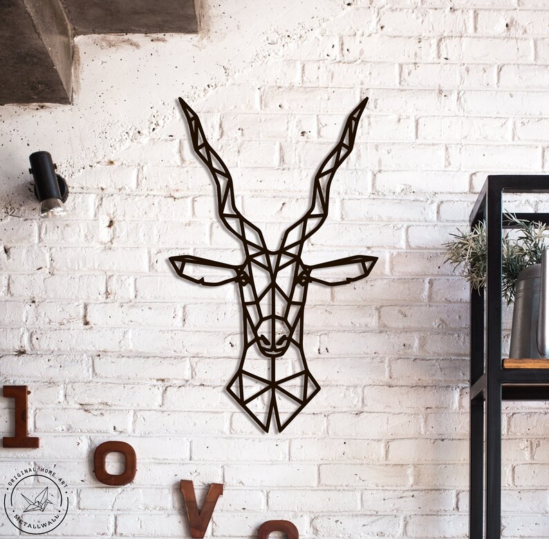 Metal Wall Art Geometric Animal Head Gazelle Home Decor Interior Sign Flat Steel Polygonal Scandi Minimalism Idea Gift Hanging