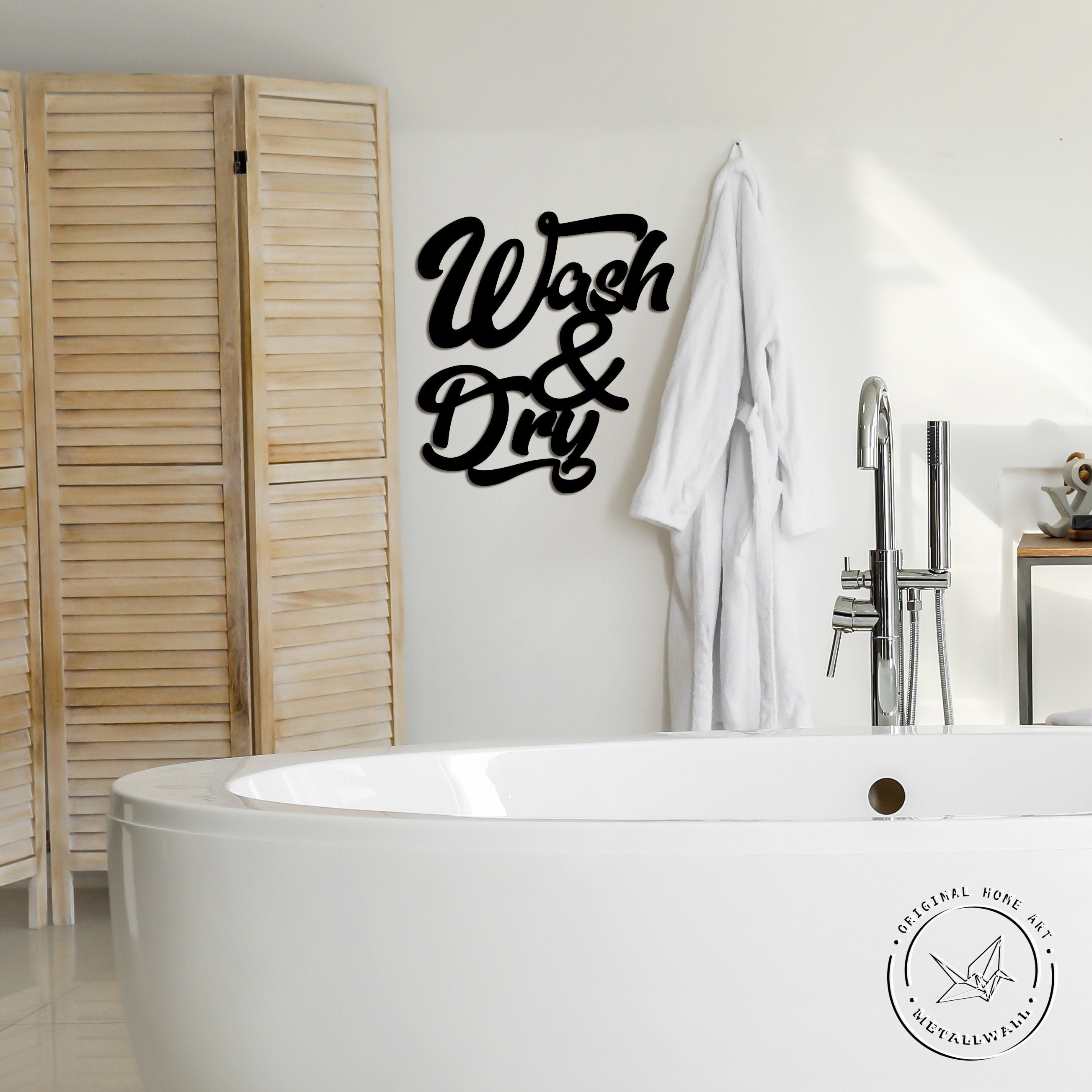 Metal wall art Wash & dry Bathroom laundry decor Wall Hanging Etsy