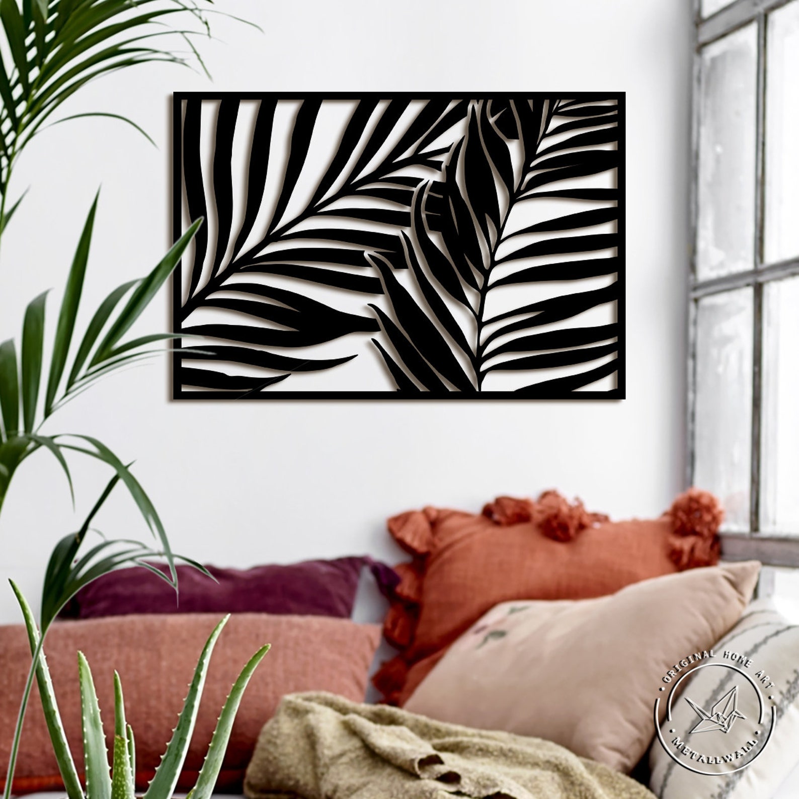 Metal Palm Leaf Wall Art Home Decor Larg Wall Haging Decor Etsy