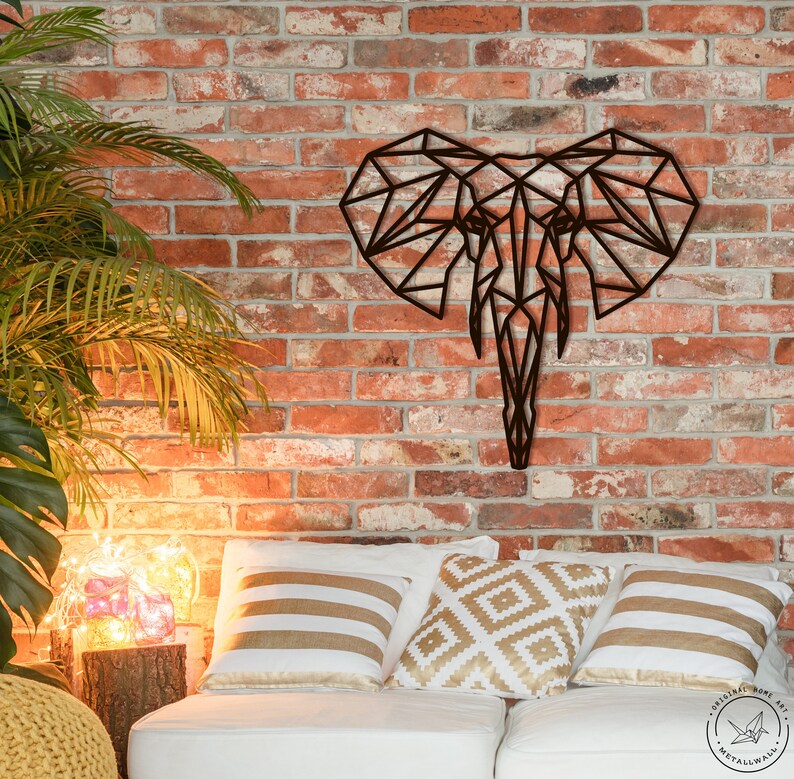 Metal Wall Art Elephant Head Geometric Animals Home Decor Etsy