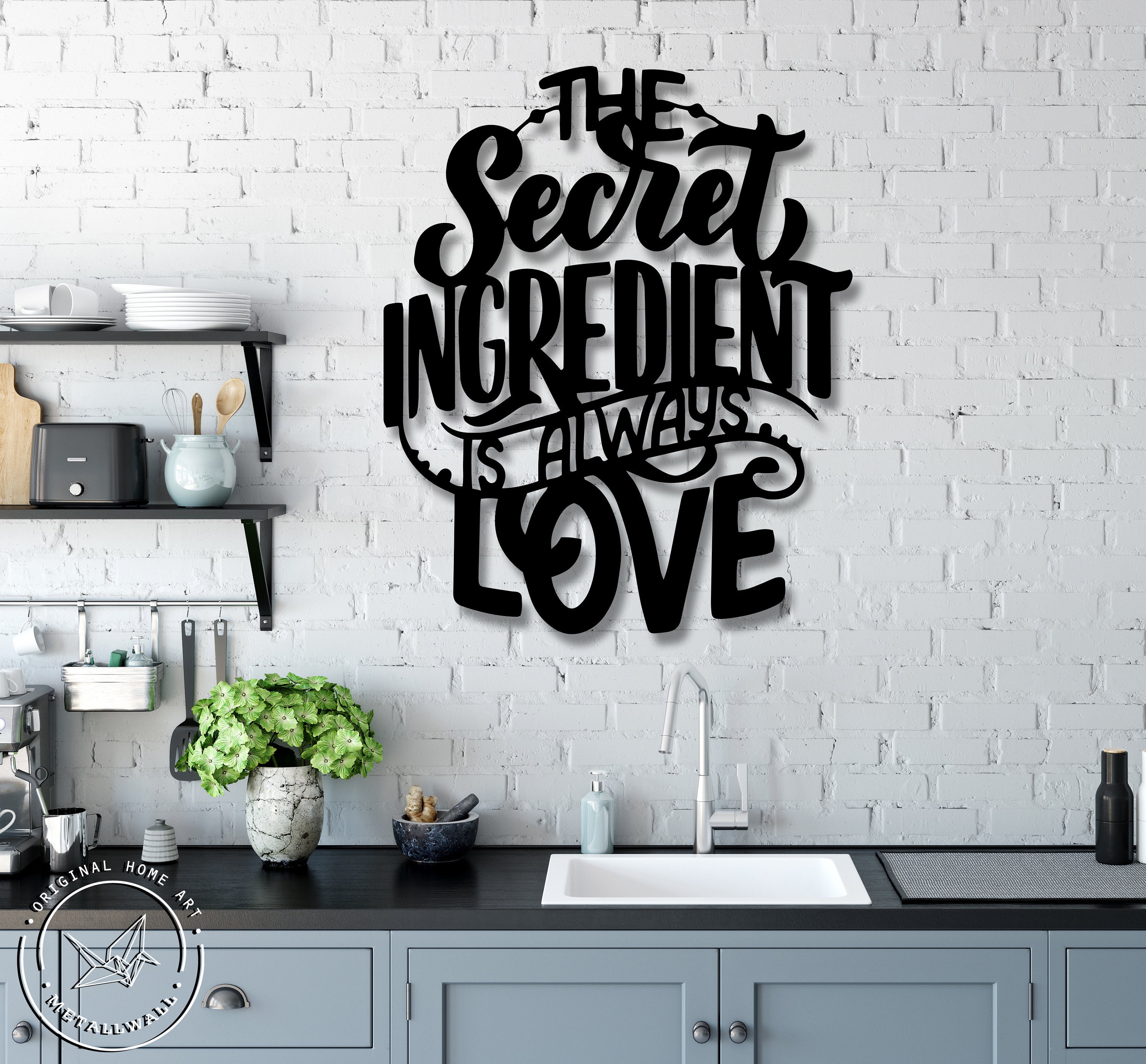 Funny kitchen signs The Secret ingredient is always Love Metal Wall Art Kitchen wall signs Metal Wall Decor Wall Hanging Housewarming Gift