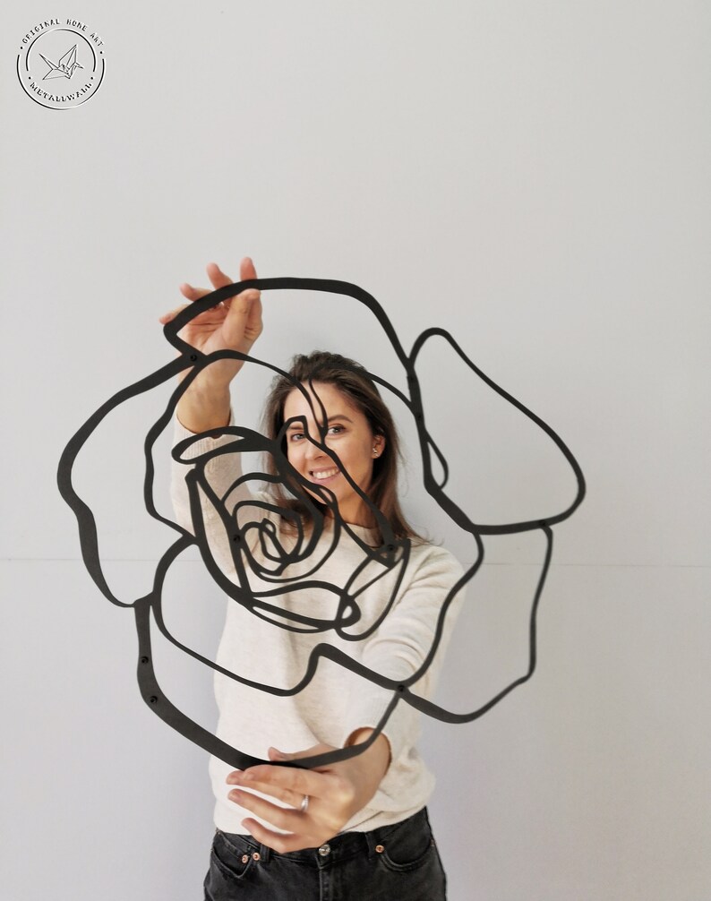 Metal Wall Art Rose Flower Large Wall Decor Wall Hanging Decor Etsy