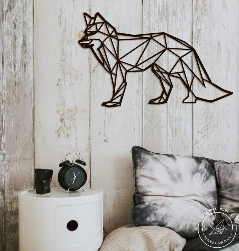 Metal Wall Art Fox Geometric Animal Head Home Decor Sign Steel Polygonal Scandi Minimalistic Gift Living Room Lodge Monochrome