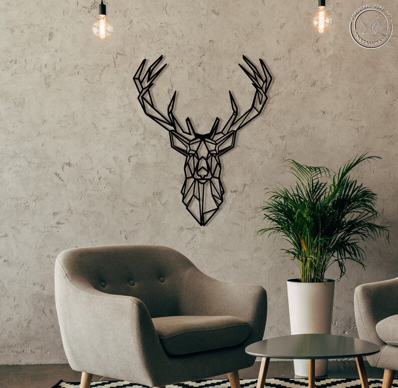 Metal Wall Art Deer head Geometric Animals Home Decor Metal | Etsy