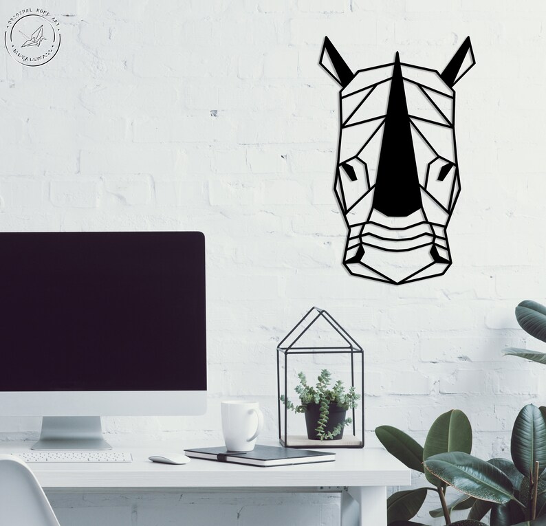 Metal Wall Art Geometric Rhino Head Animal steel Home Decor Etsy