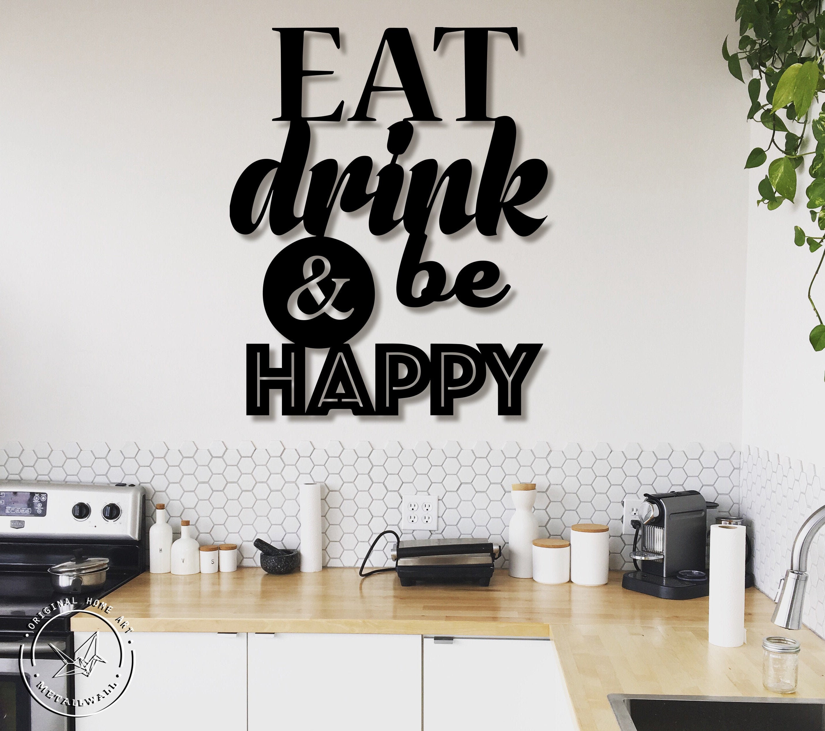 Eat drink & be happy Metal Wall Art Kitchen wall signs Metal Etsy
