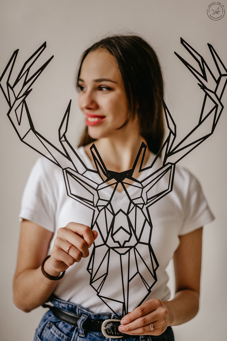 Metal Wall Art Deer head Geometric Animals Home Decor Metal | Etsy