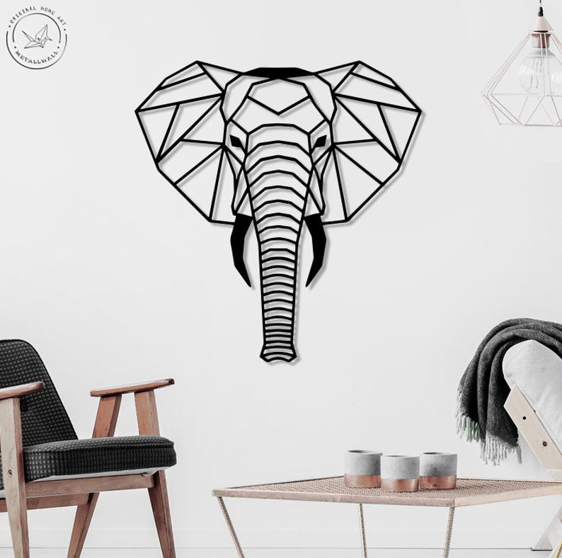 Metal Wall Art elephant head Geometric Animals Home Decor | Etsy