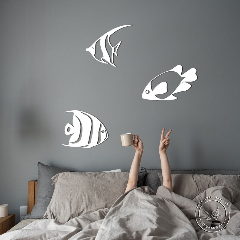 Metal Wall Art Fish Set Hanging Decor Ocean Fish Bathroom Wall Etsy