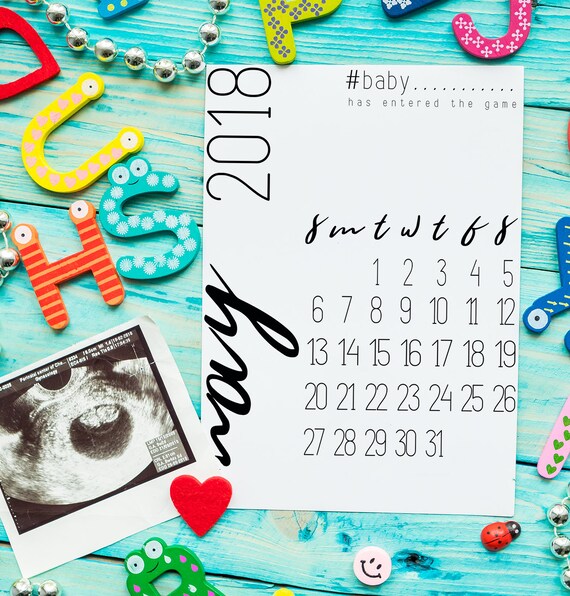 Pregnancy Announcement Calendar Card Printable Arriving in Etsy