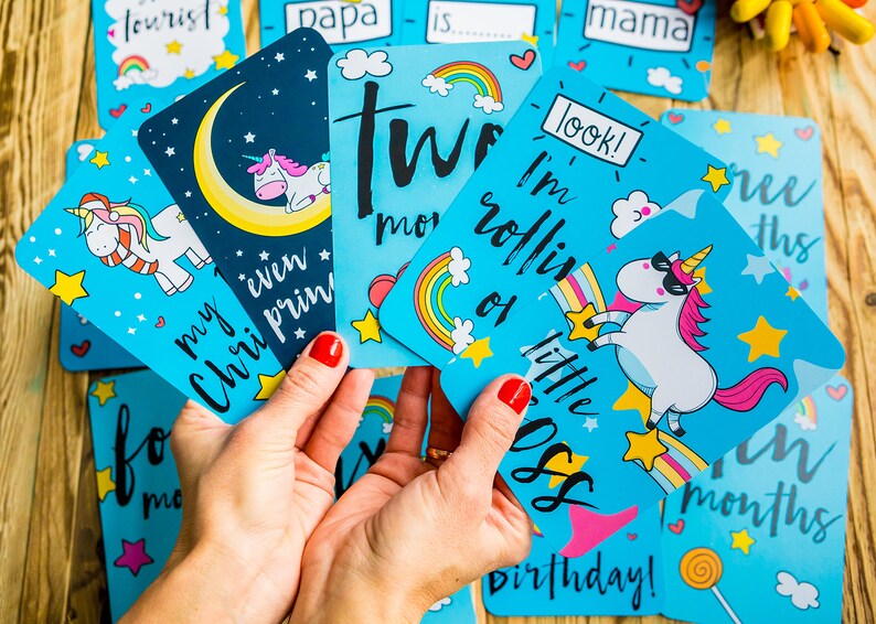 Monthly milestone cards for baby girl Unicorns baby cards Baby milestone cards