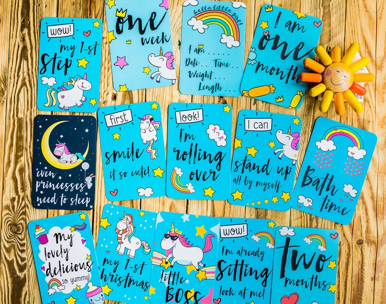 Monthly milestone cards for baby girl Unicorns baby cards Baby milestone cards