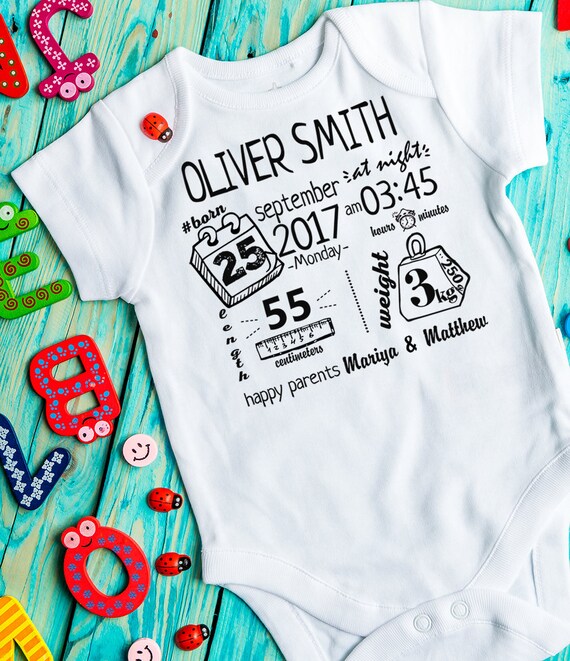 Birth Announcement Bodysuit Hospital Take Home Outfit Keepsake Etsy