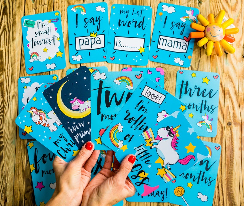 Monthly milestone cards for baby girl Unicorns baby cards Baby milestone cards