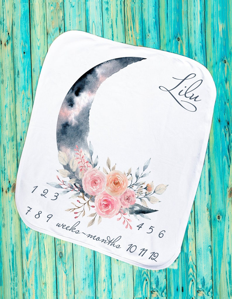 Moon and flowers monthly milestone blanket Baby age blanket Etsy