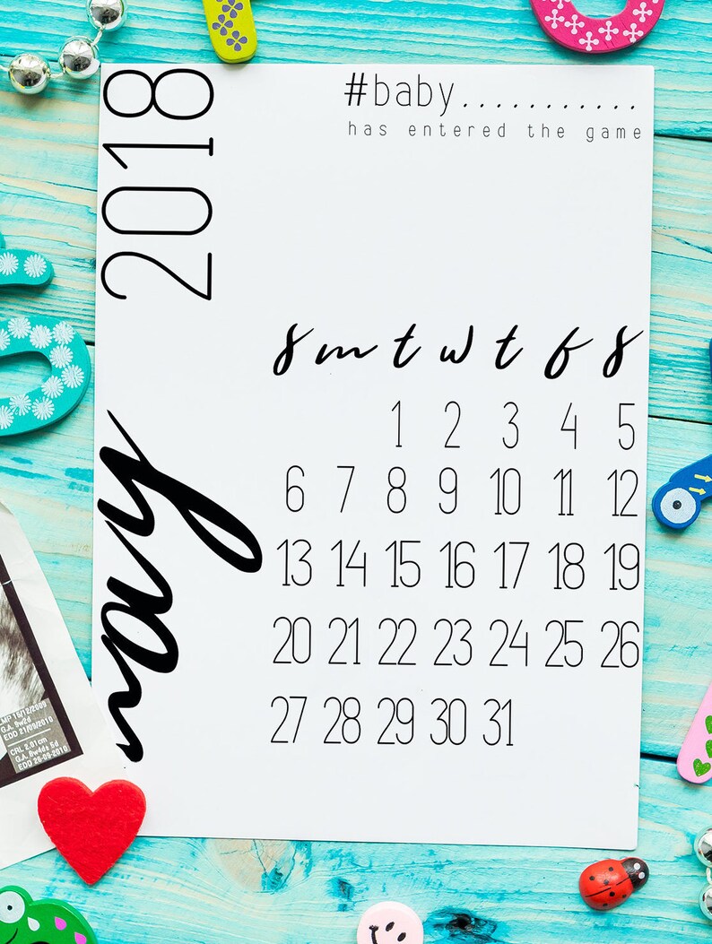 Pregnancy Announcement Calendar Card Printable Arriving in Etsy