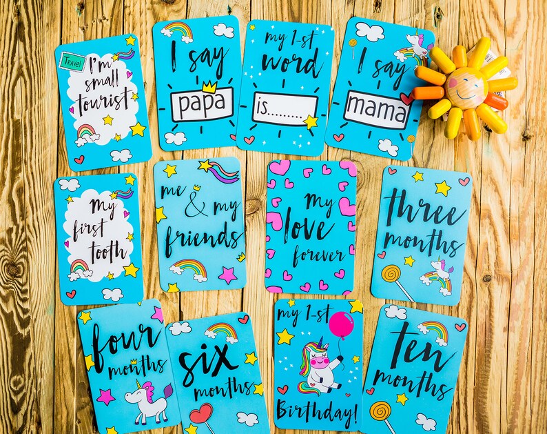 Monthly milestone cards for baby girl Unicorns baby cards Baby milestone cards