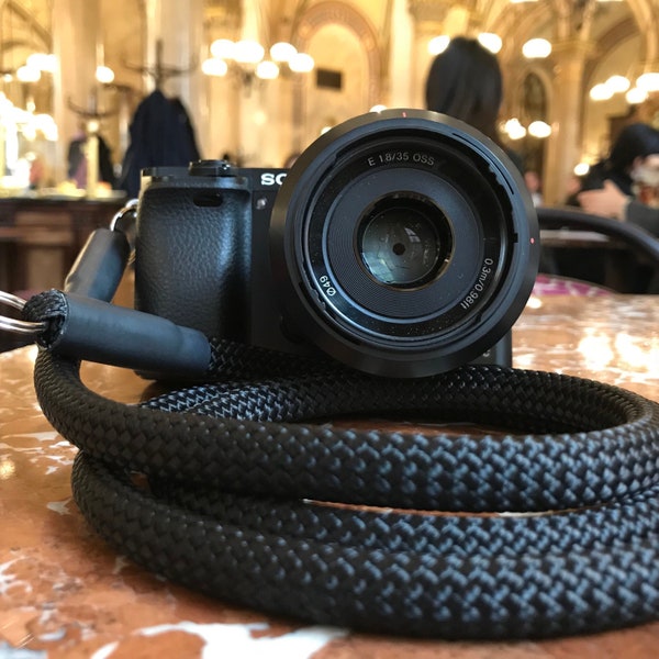 Klassik Kameragurt schwarz aus Kletterseil - Camera strap - Kameraband - Black rope strap