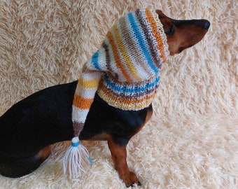 Winter Christmas clothes for dogs knitted hat with pompon, doxie clothes, doxie hat