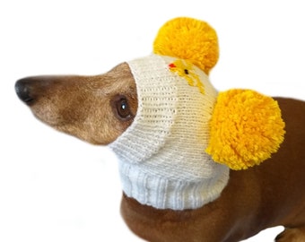 Hat with deer and two pompons for dog, hat with deer for dog, hat two pompons for dog