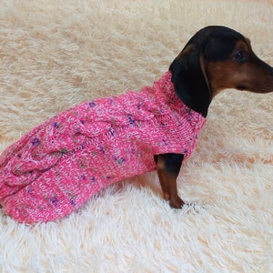 Pink sweater coat for dachshund or small dog