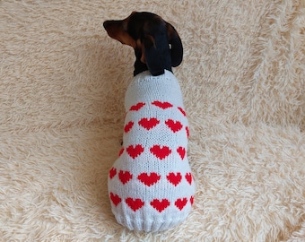 Jumper with hearts for dog valentine's day gift,Dachshund knitted heart sweater, clothing heart sweater, Valentine's day dog sweater