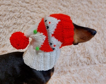 Christmas Pet Clothes Snood Santa Hat for Dog with Pompoms