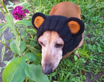 Dachshund Black Bear Hat Snood: Angora Wool Dog Costume