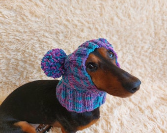 Dog hat with two pom poms wool, warm hat for dachshund, wool hat for small dogs