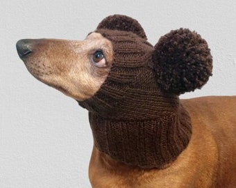 Bonnet en laine cloches pour animaux de compagnie, chapeau chaud cloches pour chien, chapeau teckel avec deux pompons