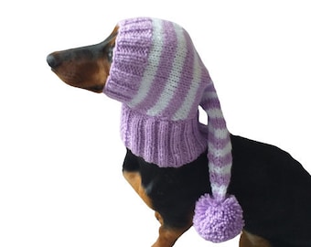 Christmas striped dog pom pom hat, fancy hat for dog,christmas outfit for dog hat, christmas hat dachshund outfit, christmas clothes for dog