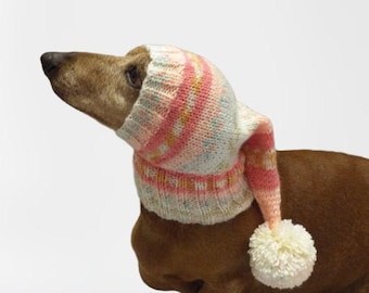 Winter Christmas clothes for dogs knitted hat with pompon, doxie clothes, doxie hat