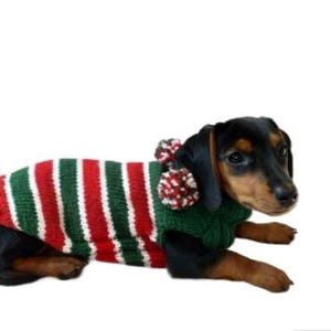 Striped Pom Poms Christmas sweater for dog bright festive costume , Holiday  New Year warm clothes pet apparel outfit dachshund jamper