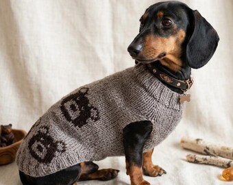 Conjunto de suéter para perro oso, ropa de invierno cálida y personalizada para mascotas, disfraz de perro salchicha, regalo acogedor para amantes de los perros.
