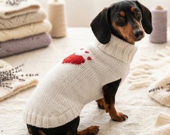 Heart Valentine's Day Dog sweater outfit apparel warm festive for custom knit pet winter clothes costume dachshund,cozy gift for dogs lover