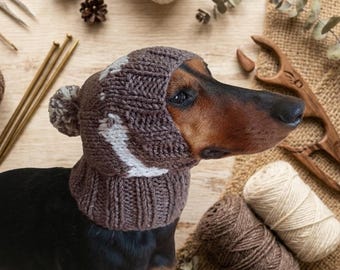 Gorro con pompón para perro, ropa de fiesta de diseñador para mascotas, gorro de lana cálido de invierno para perro salchicha con patrón, regalo para amantes de los perros.