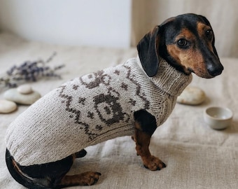 Alpaca Dog Sweater with Bear, Warm Winter Clothes for Dachshunds Jumper with Bears
