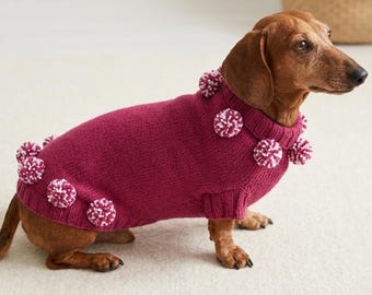Suéter único para perro con pompones, jersey de punto para mascotas, disfraz cálido de perro salchicha.