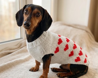 Valentine's Day Heart animal dog sweater outfit apparel warm festive custom knit pet clothes costume dachshund,cozy gift for dogs lover