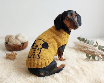 Puppy Dog sweater handmade warm festive for custom knit pet winter clothes costume dachshund,cozy gift for dogs lover