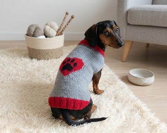 Heart & Paw Design dog sweater outfit apparel warm festive custom knit pet clothes costume dachshund,cozy gift for dogs lover