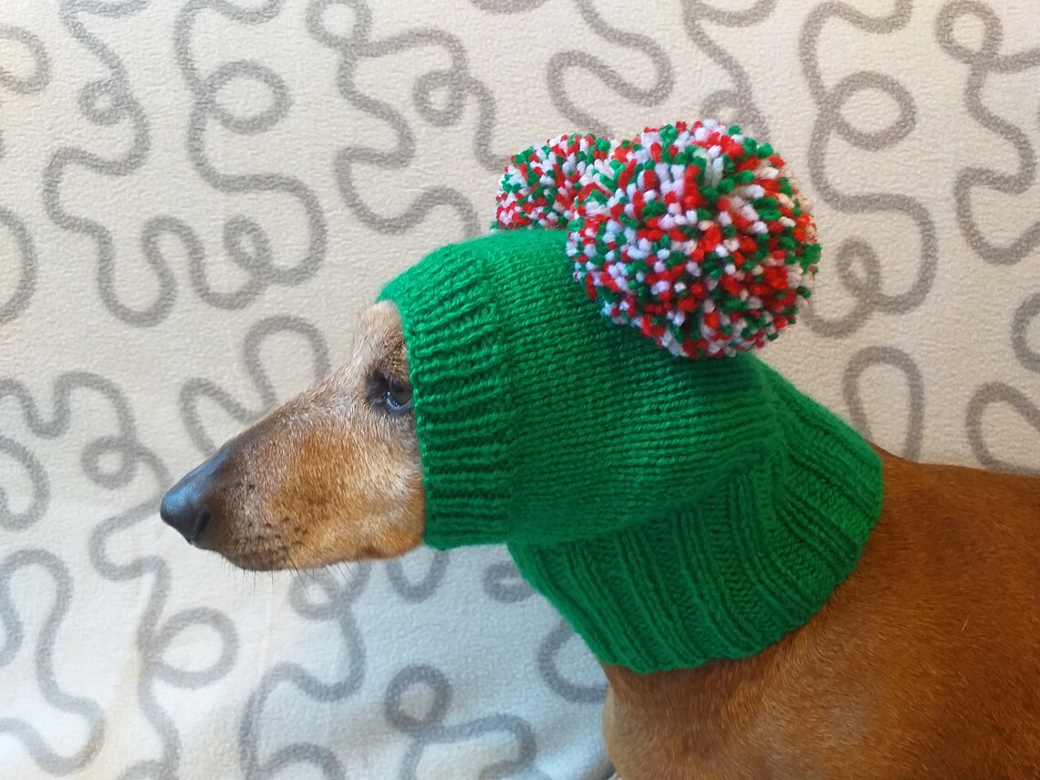 Christmas dog clothing hat with two pom poms Etsy