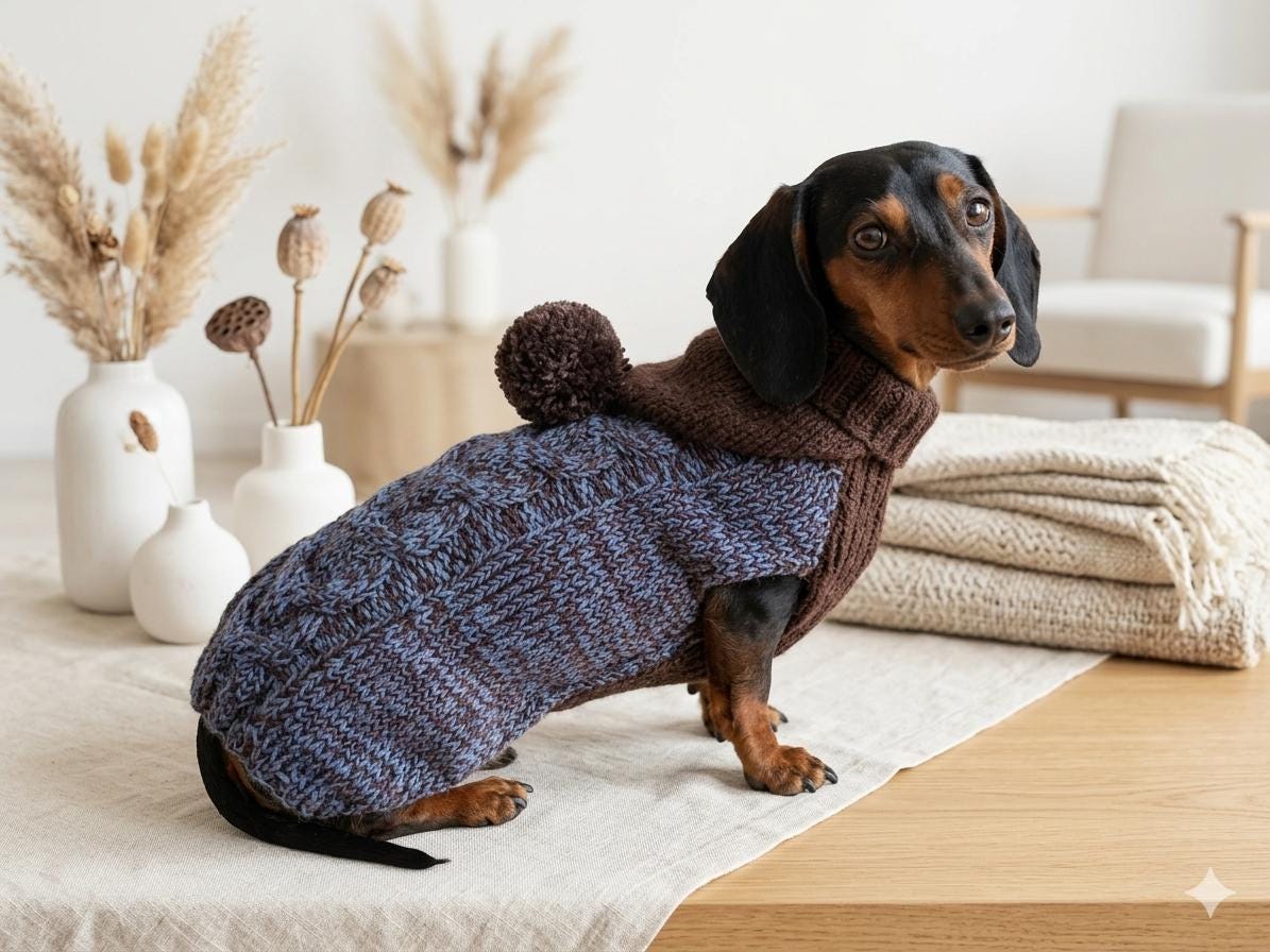Angora Dog Hoodie With Pompom, Winter Pet Clothes Coat, Custom Knitted Warm Sweater Dachshund Sweatshirt Pullover, Gift For Dogs Lover