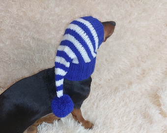 Christmas striped dog hat, fancy dog hat, christmas outfit for dog hat, christmas hat dachshund outfit, christmas clothes hat for dogs