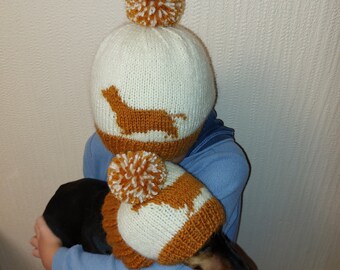 Dachshund pet beanies with matching owner's beanies, dachshund and me beanies, mum and pet beanies