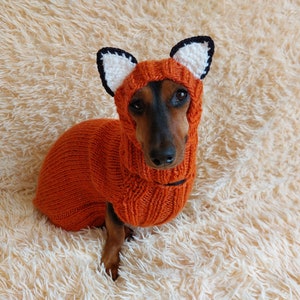 Fox Dog Costume sweater and hat: Knitted Pet Halloween Outfit dachshund warm wool set image 7